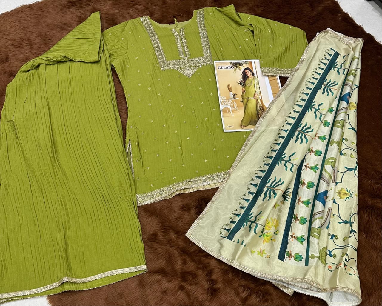 Green Silk Kurta Suit Set for Women