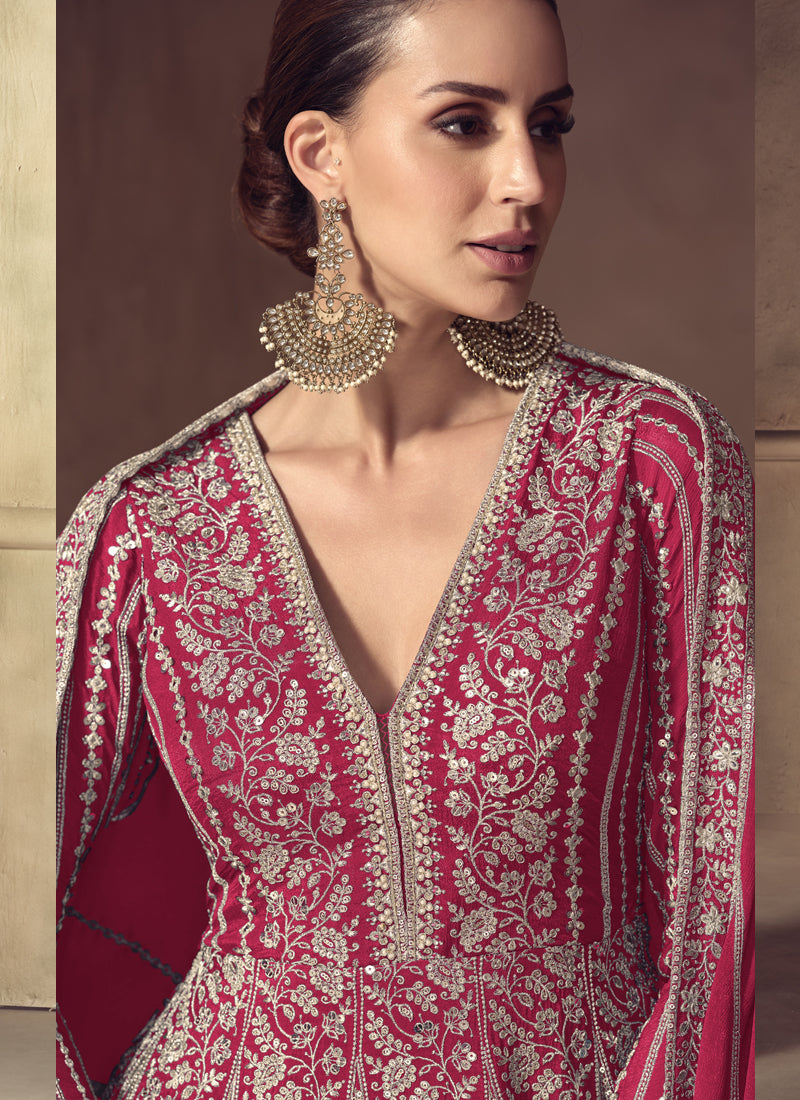 Rani Pink Chinon Silk Embroidered Designer Anarkali Suit