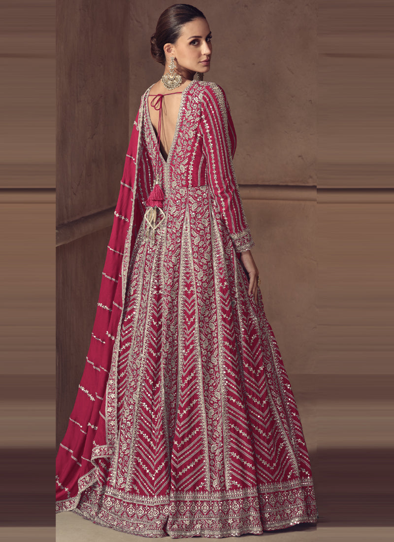 Rani Pink Chinon Silk Embroidered Designer Anarkali Suit