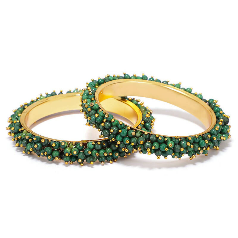 Joharkamal gold-polished brass bangles with detailed green bead work