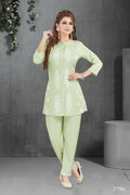 Pista color heavy muslin kurta set with matching trousers and cotton lining