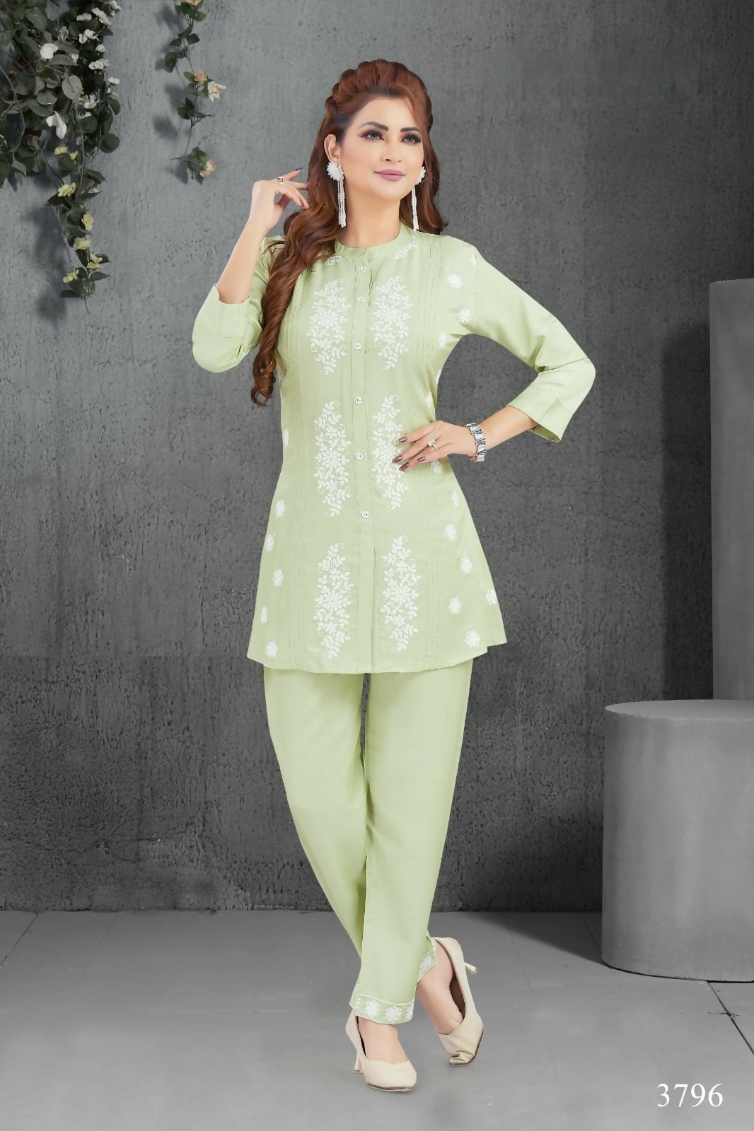 Pista color heavy muslin kurta set with matching trousers and cotton lining