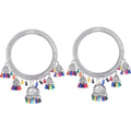 Multicolor Pearl Bangle Set with Hanging Jhumkas in Silver Finish