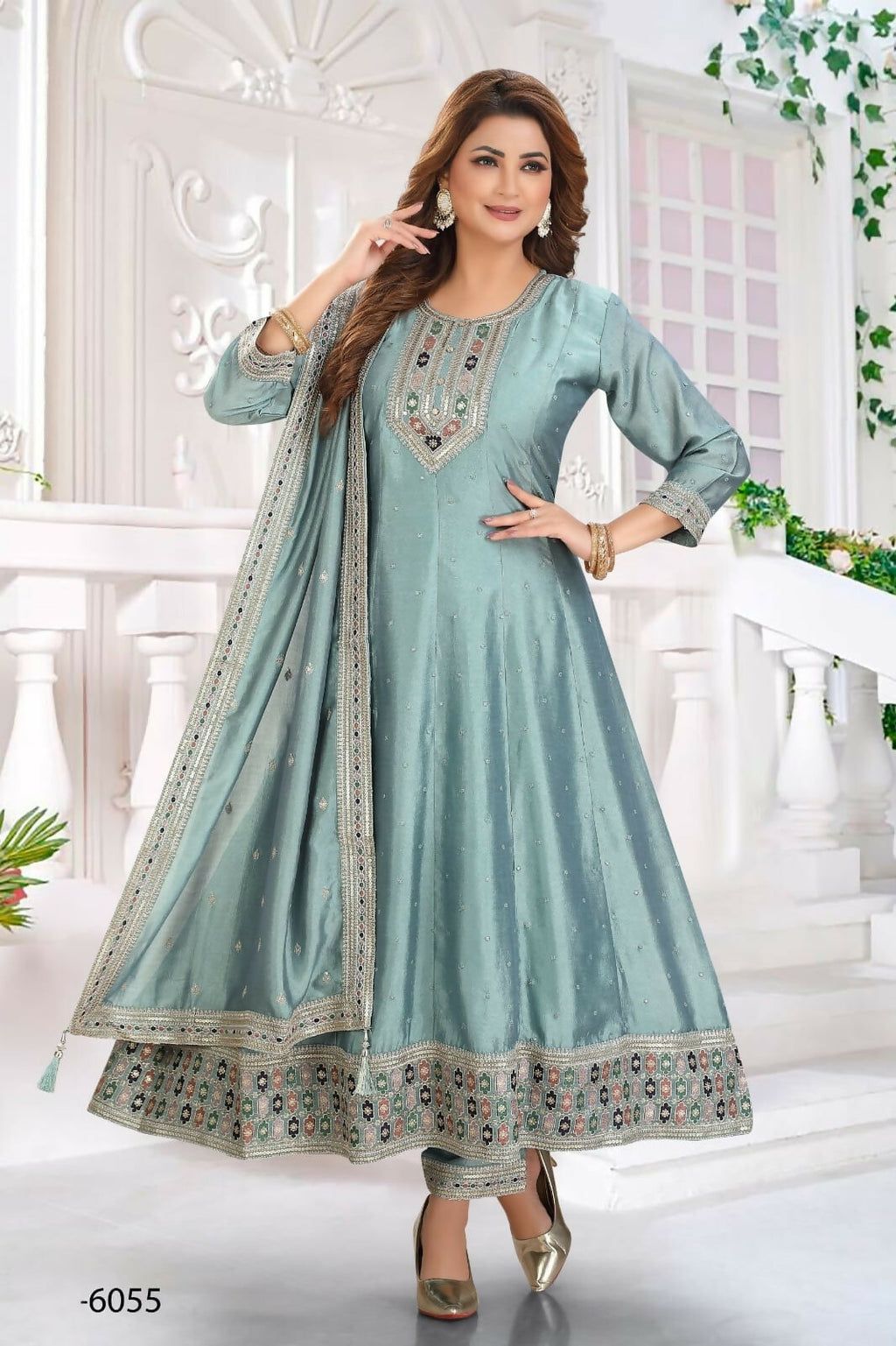 Turquoise Silk Kurta Set with Dupatta – Elegant Ethnic Wear