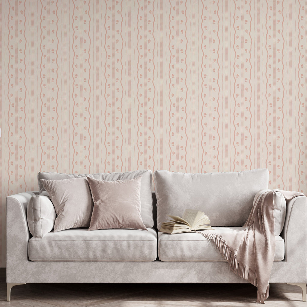Halle Floral Wallpaper in Blush Pink and Cream