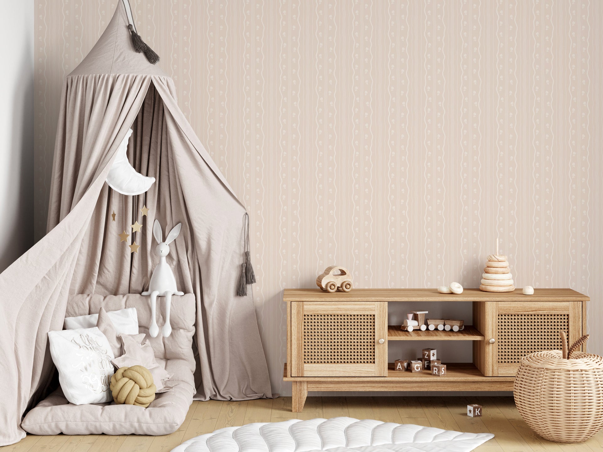 Halle Floral Wallpaper in Blush Pink and Cream