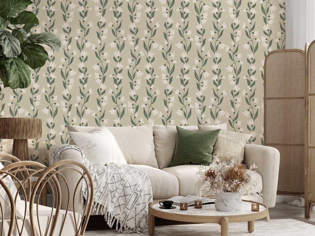 Agatha Floral Botanical Wallpaper - Sage-Green & Off-White