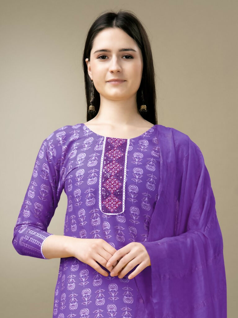 Women's Purple Rayon Embroidered Kurta Set with Sequence Work