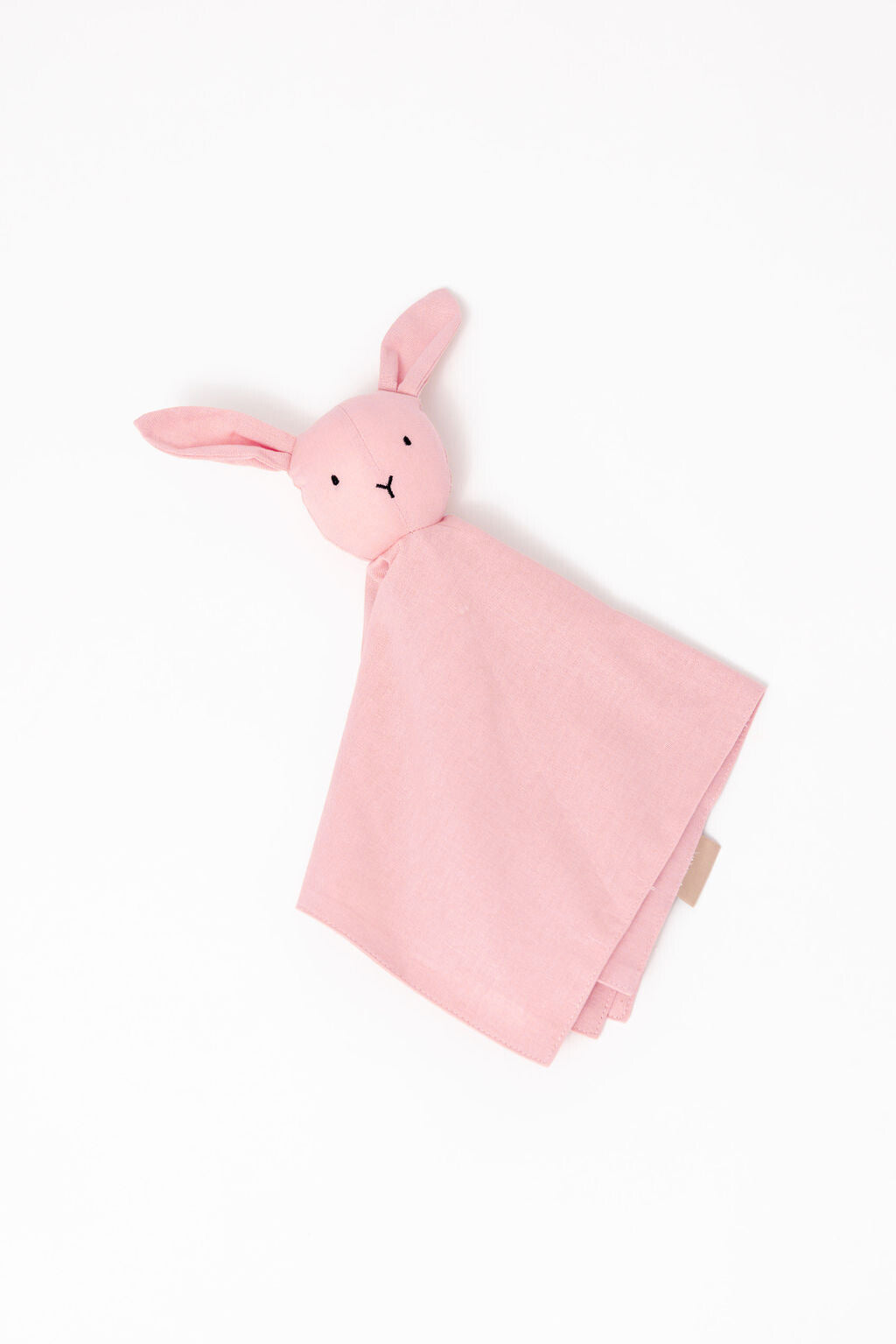 Galah linen-cotton baby lovey bunny with stitched face and rounded ears