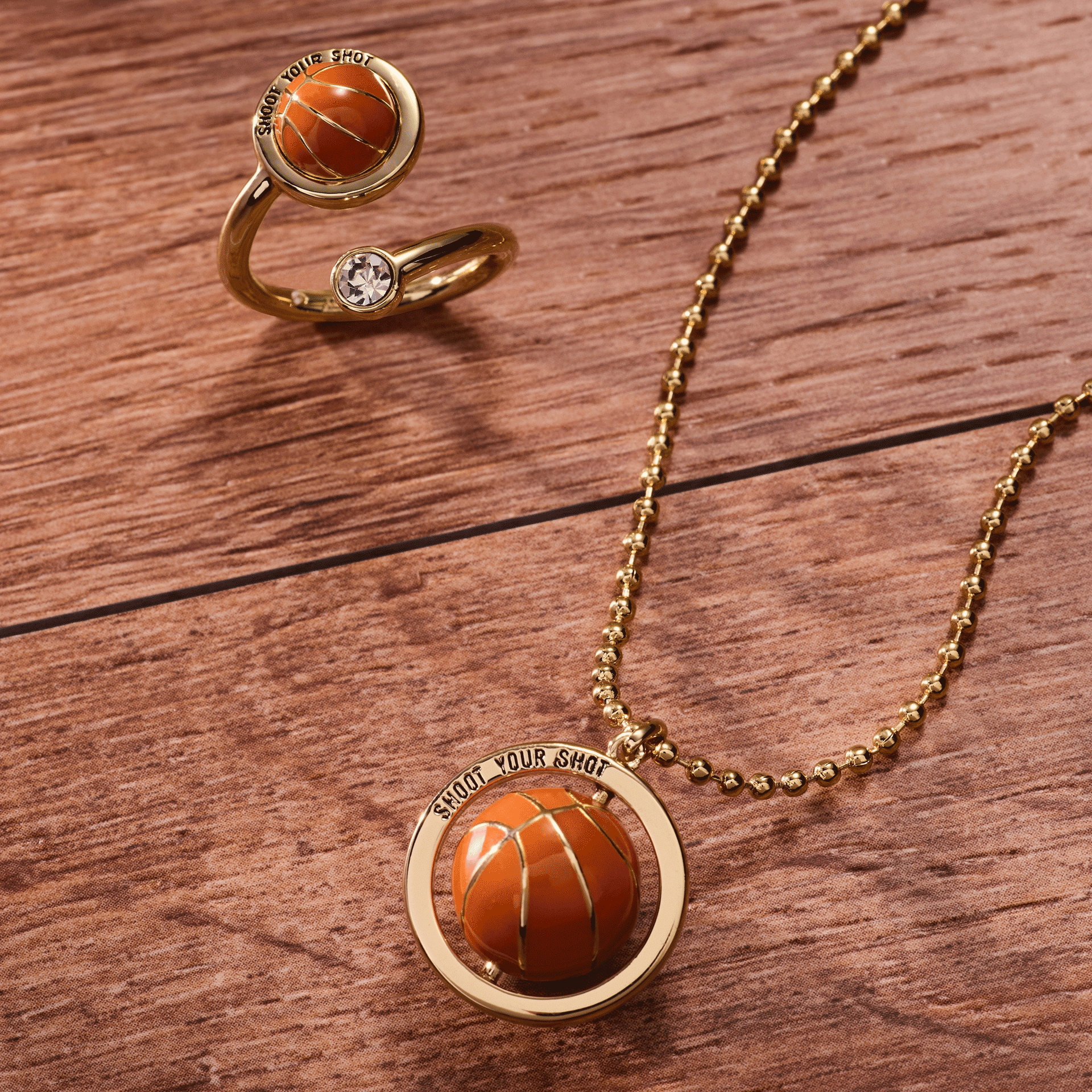 Gold and Orange Basketball Spinner Pendant Streetwear Necklace