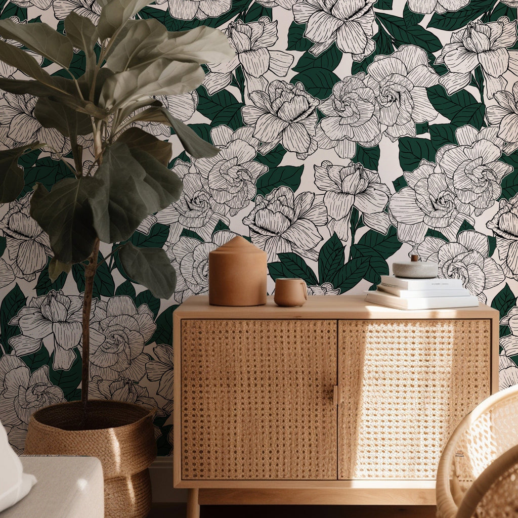 Shyla Floral Wallpaper - Blush Pink, Cream & Dark Green