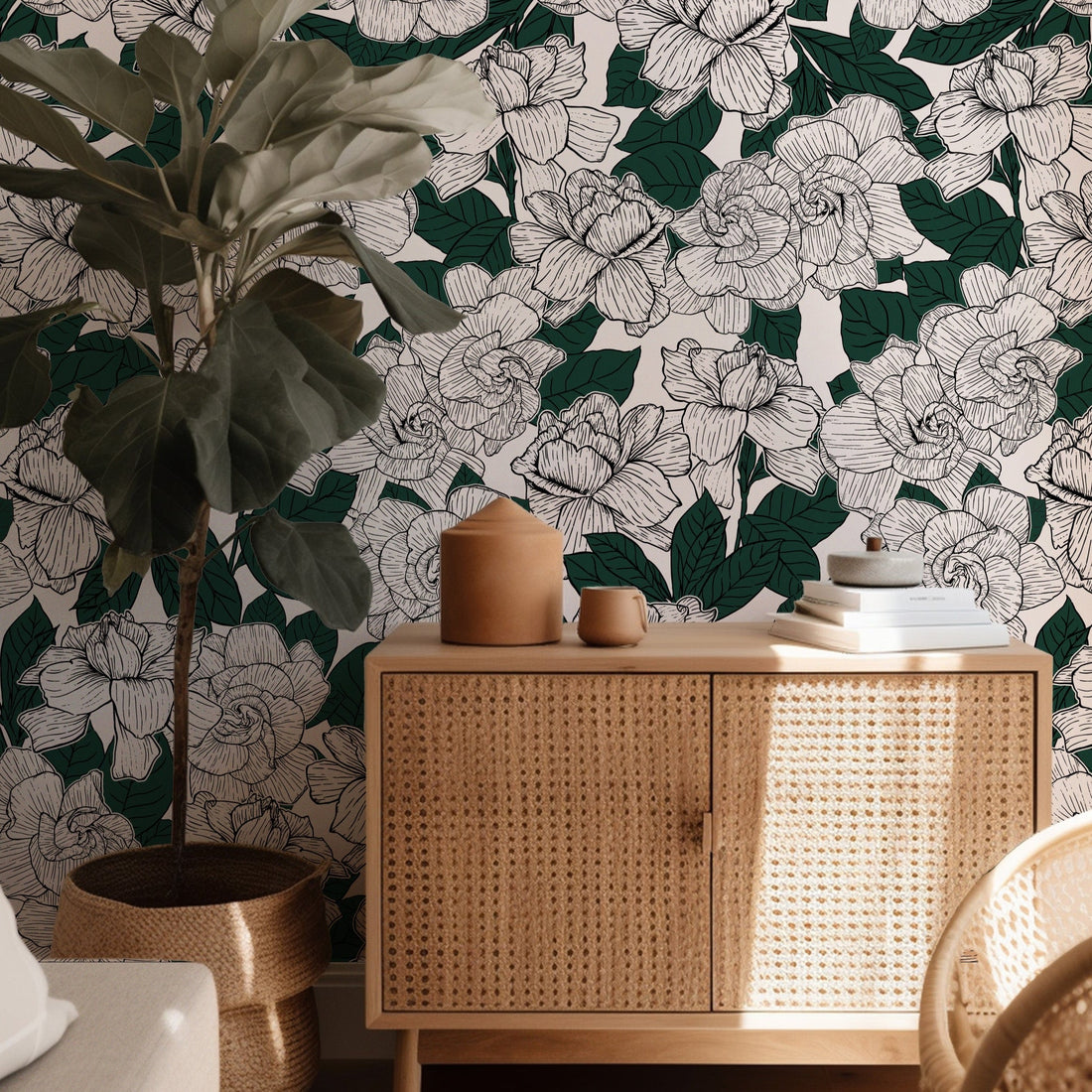 Shyla Floral Wallpaper - Blush Pink, Cream & Dark Green