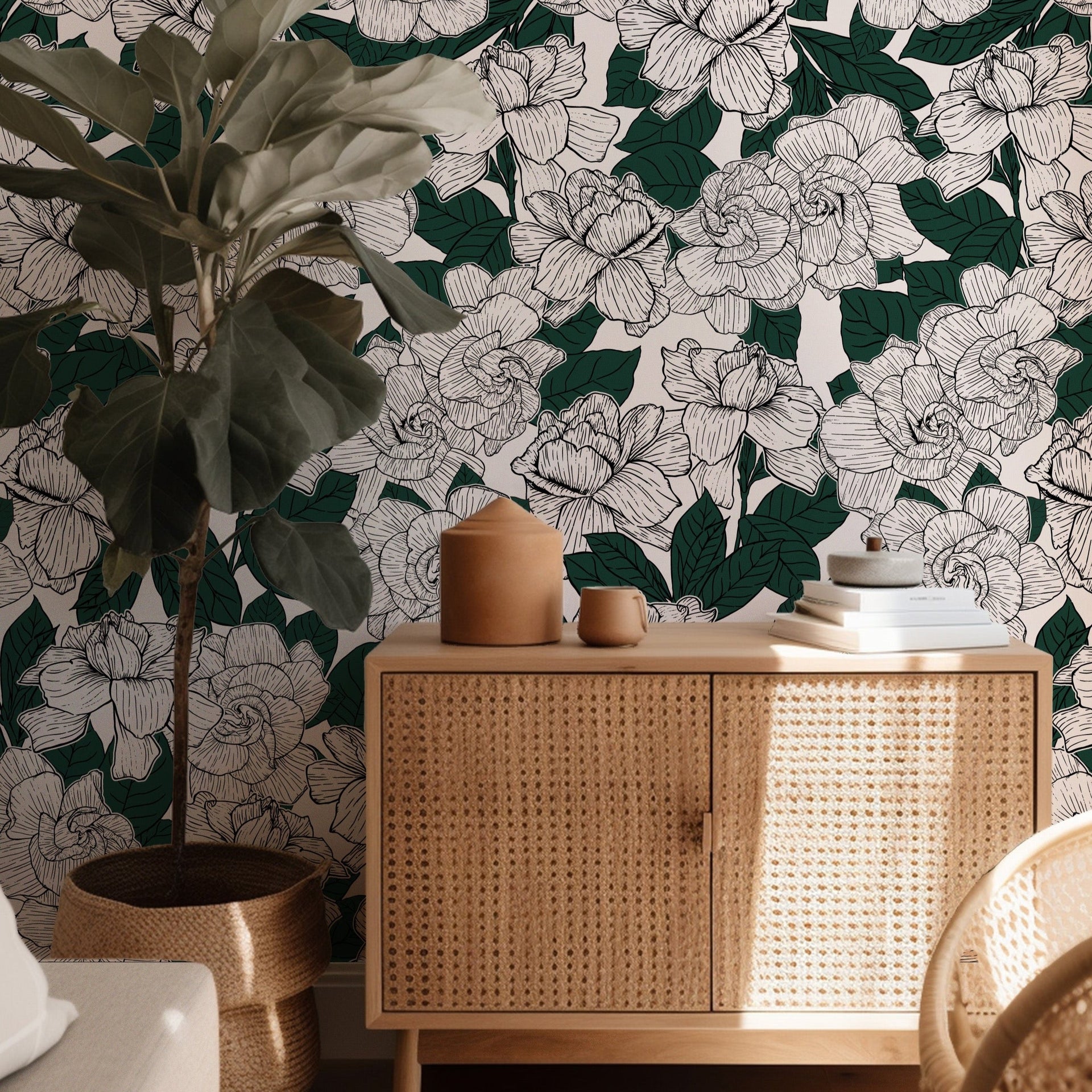 Shyla Floral Wallpaper - Blush Pink, Cream & Dark Green