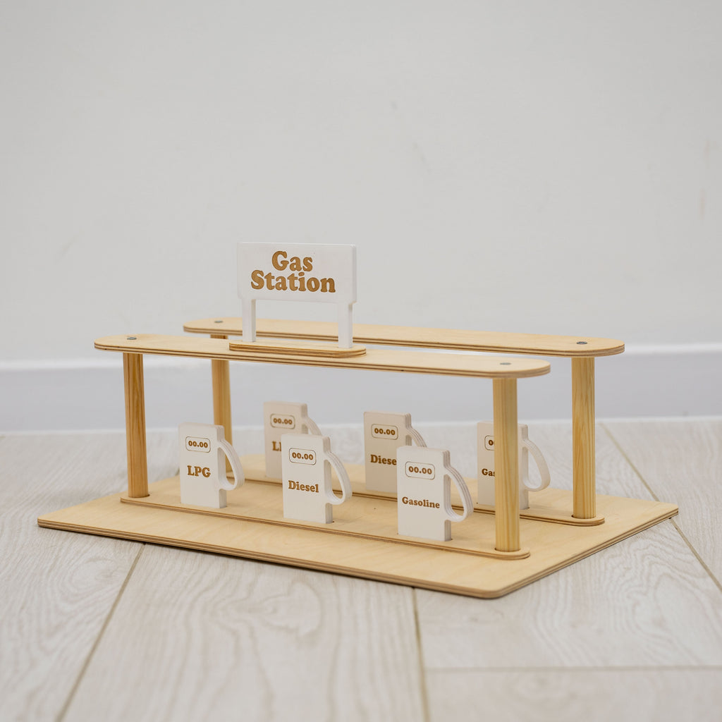Wooden Gas Station Toy – Interactive Pretend Play Playset