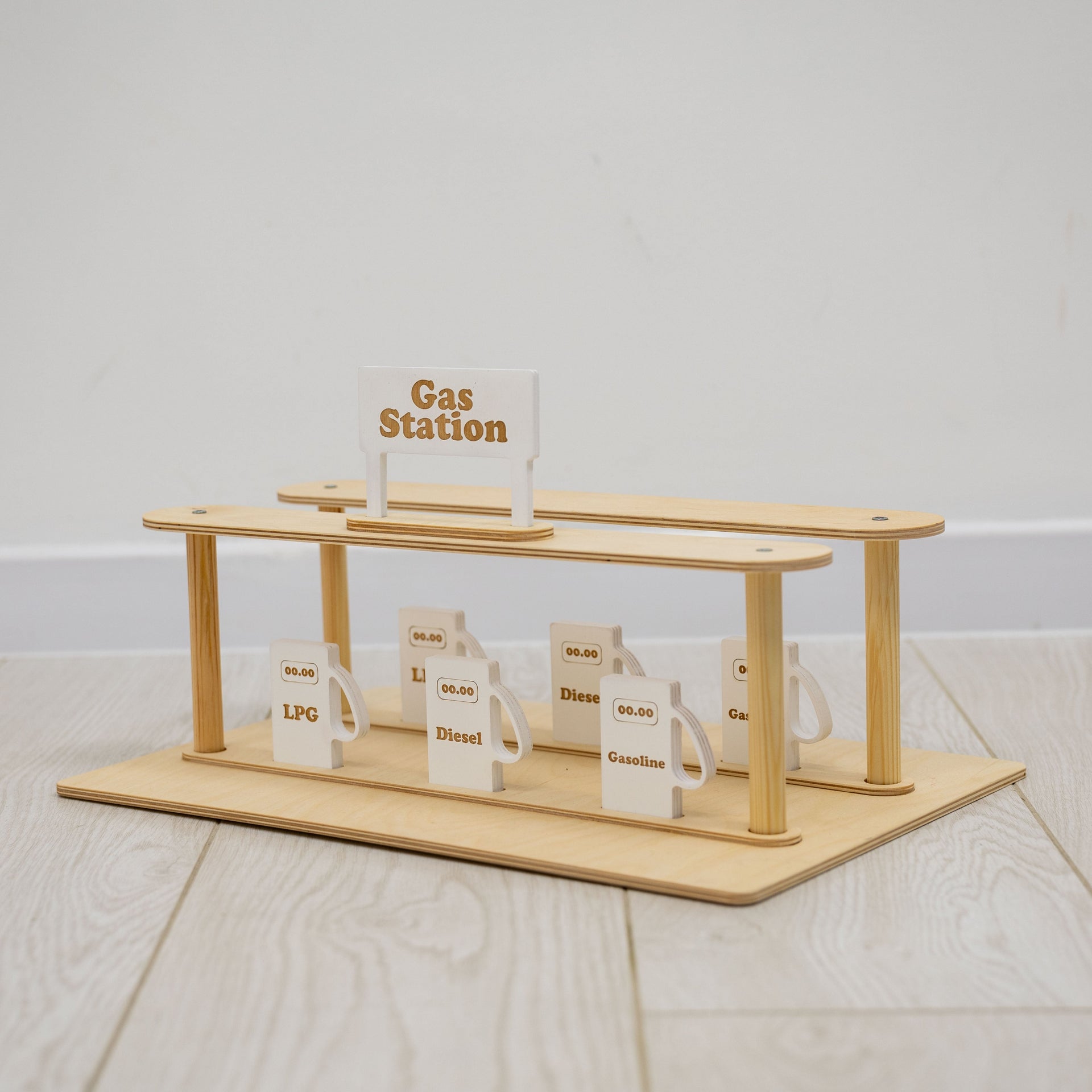 Wooden Gas Station Toy – Interactive Pretend Play Playset