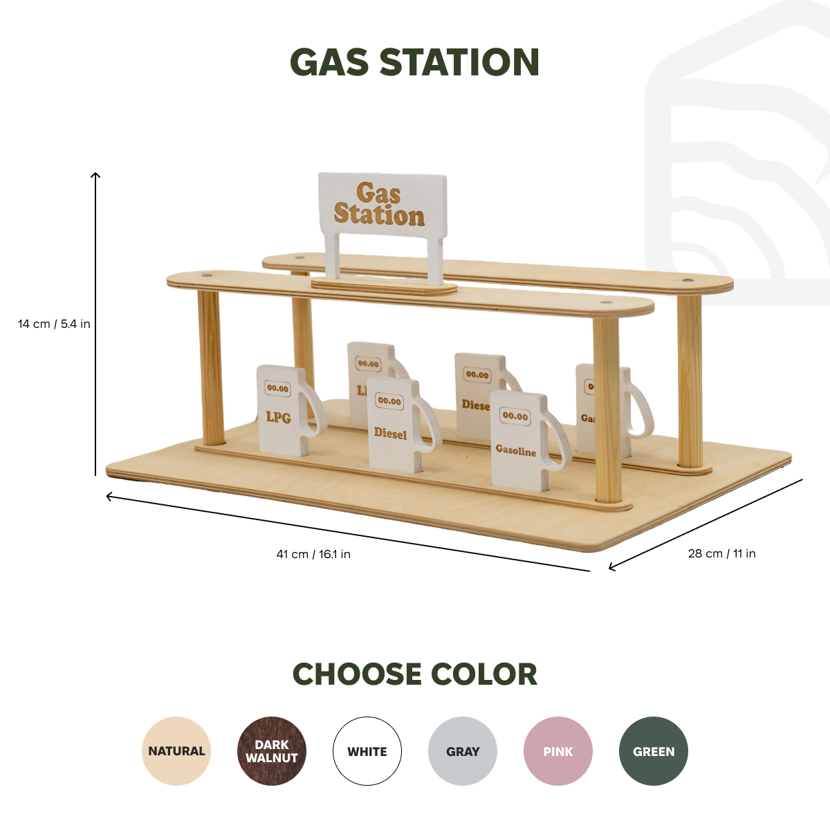 Wooden Gas Station Toy – Interactive Pretend Play Playset