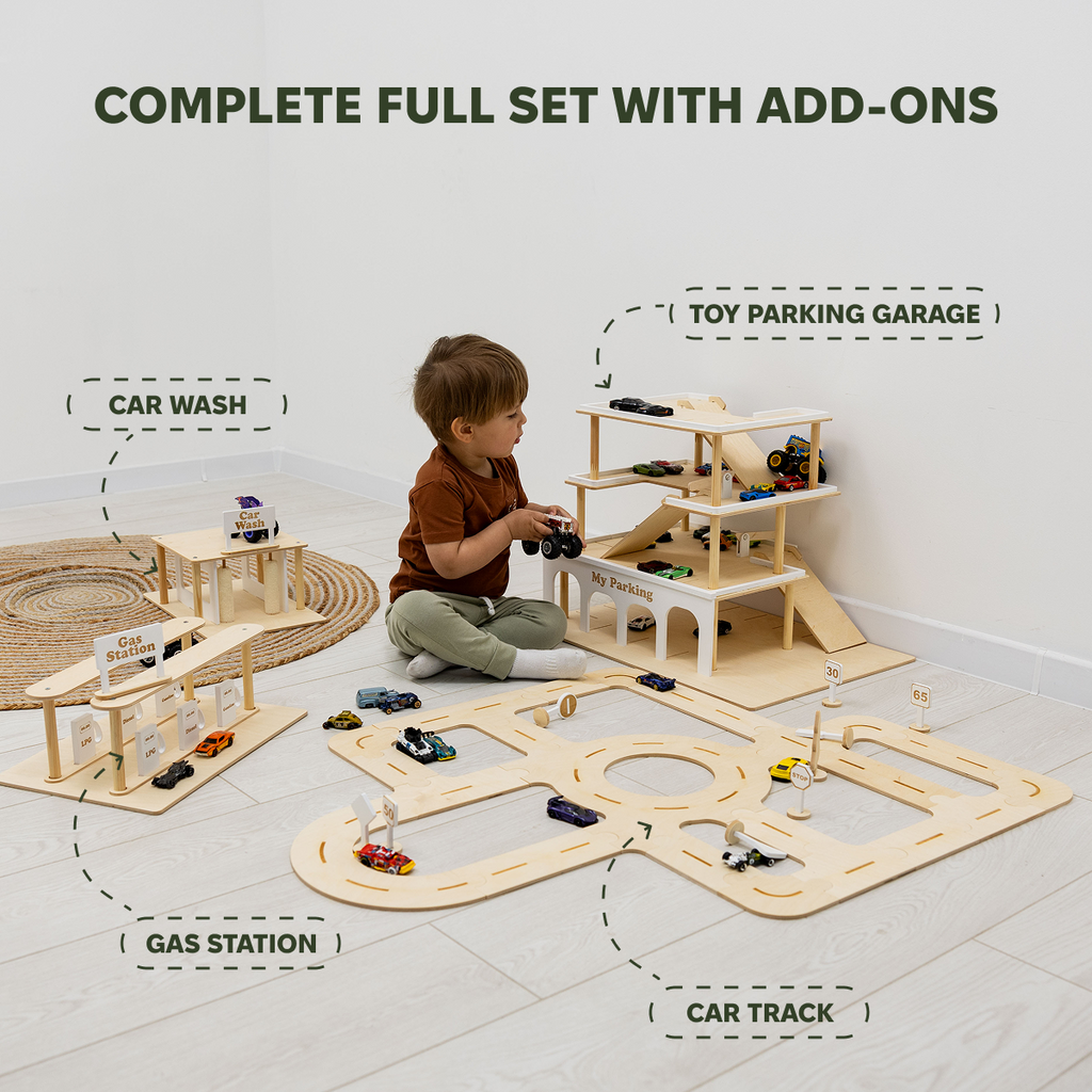 Wooden Gas Station Toy – Interactive Pretend Play Playset