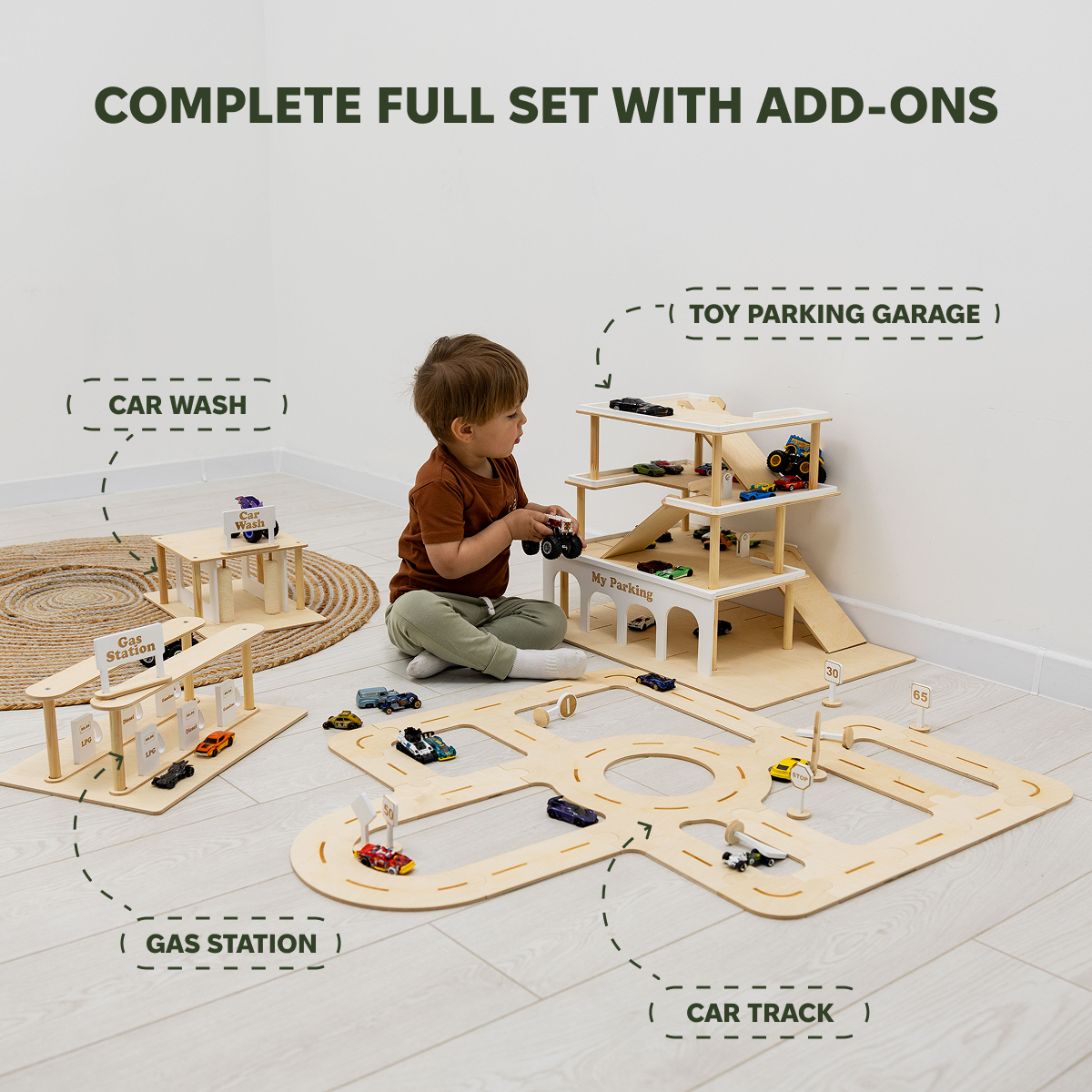 Wooden Gas Station Toy – Interactive Pretend Play Playset