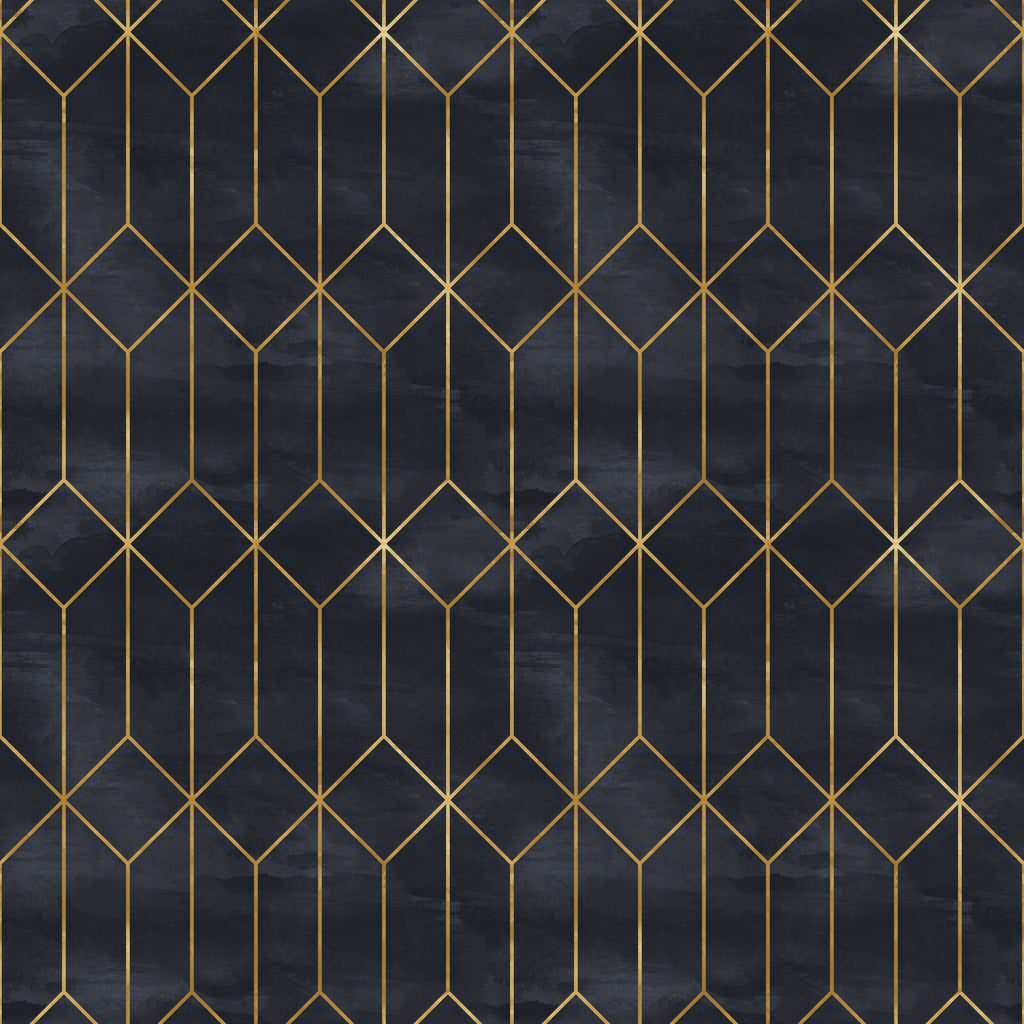 Gatsby Geometric Removable Wallpaper in Navy-Blue and Gold