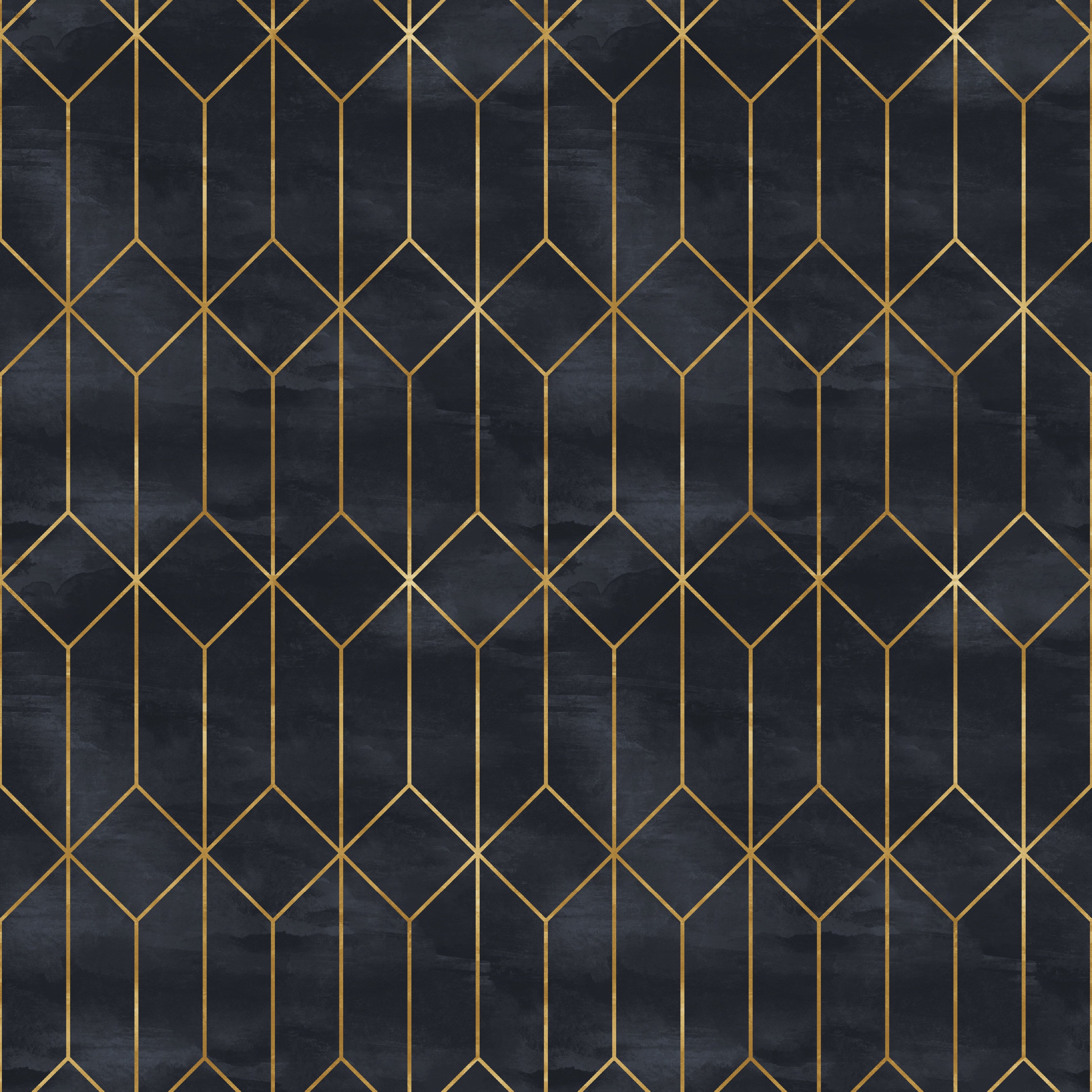 Gatsby Geometric Removable Wallpaper in Navy-Blue and Gold