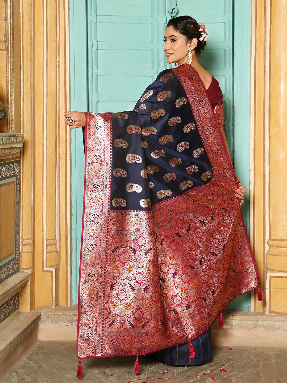 Shree Shyam Fashion Navy Blue Silk Saree