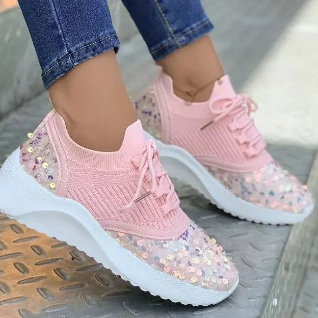 Women Breathable Sequin Knit Sneakers for Daily Comfort - Image 10