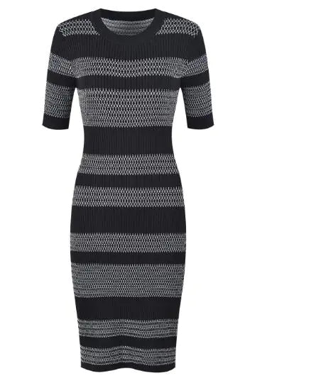 Women's Striped Knit Sweater Dress Long Sleeve Casual Midi - Image 2