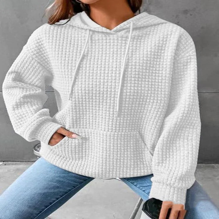 Women's Loose Casual Long Sleeve Waffle Knit Hooded Sweatshirt - Image 50