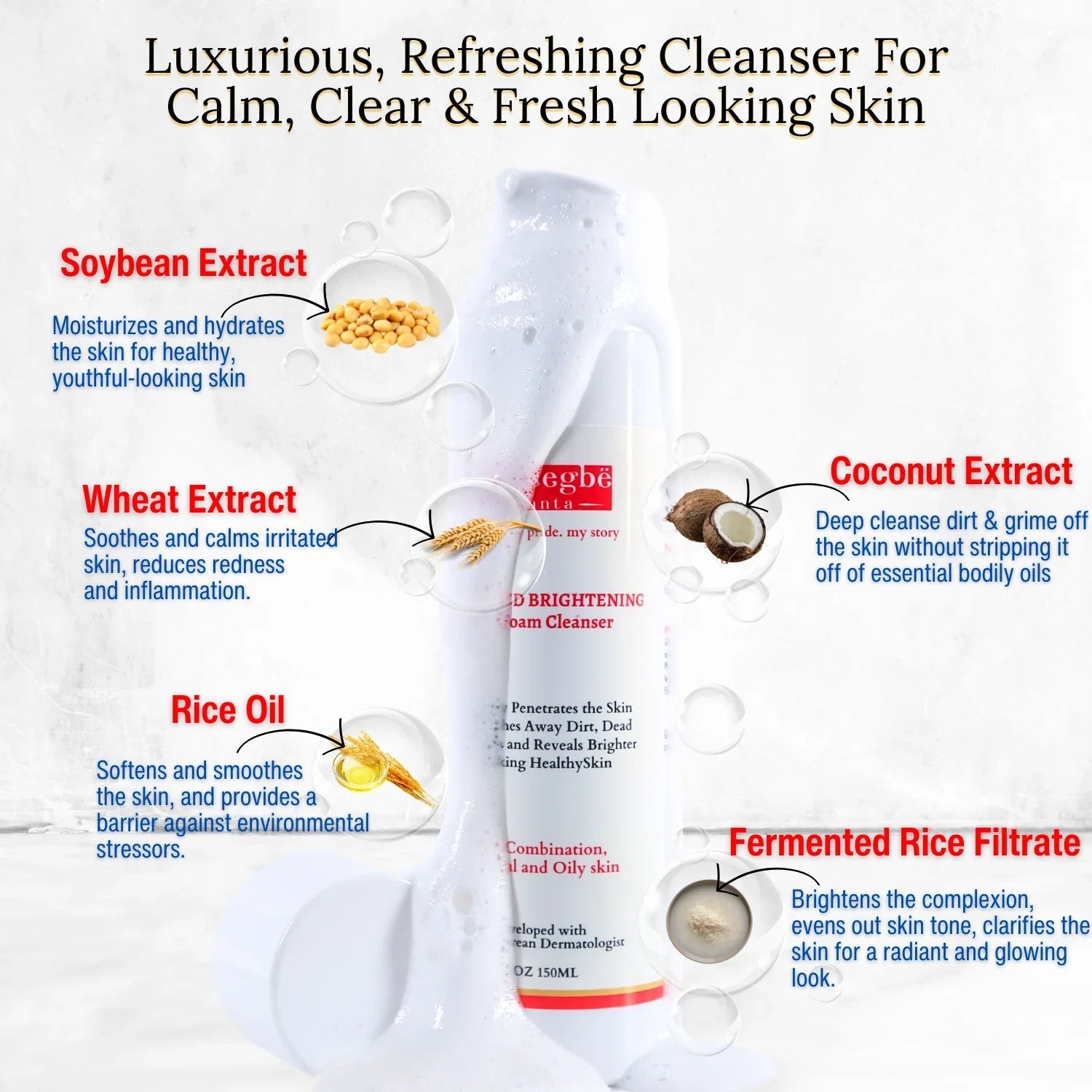 Advanced Brightening Gel Foam Cleanser, Rice Extract Face Wash