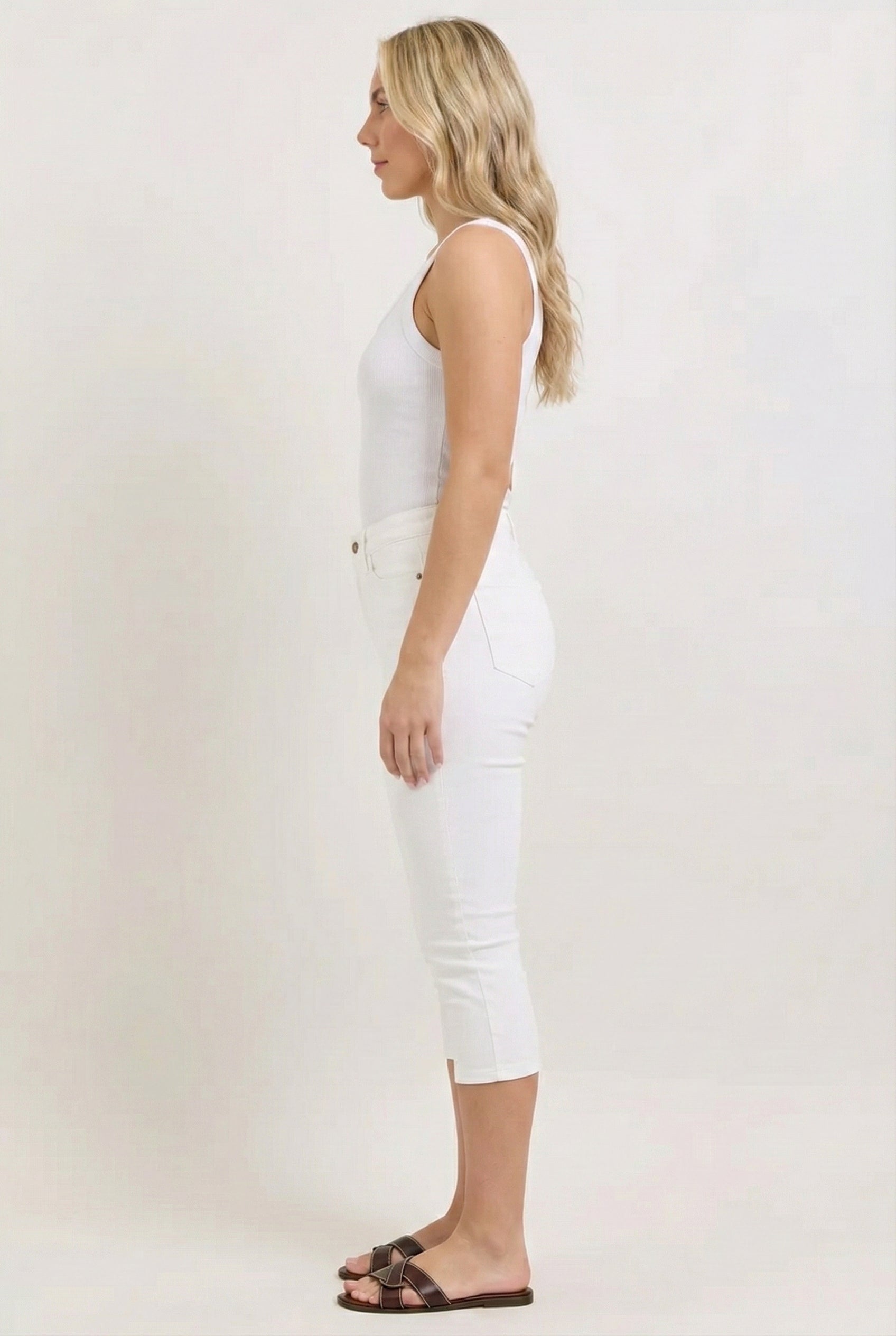 High Waist Capri Pants with Spade Pockets & Extended Waistband