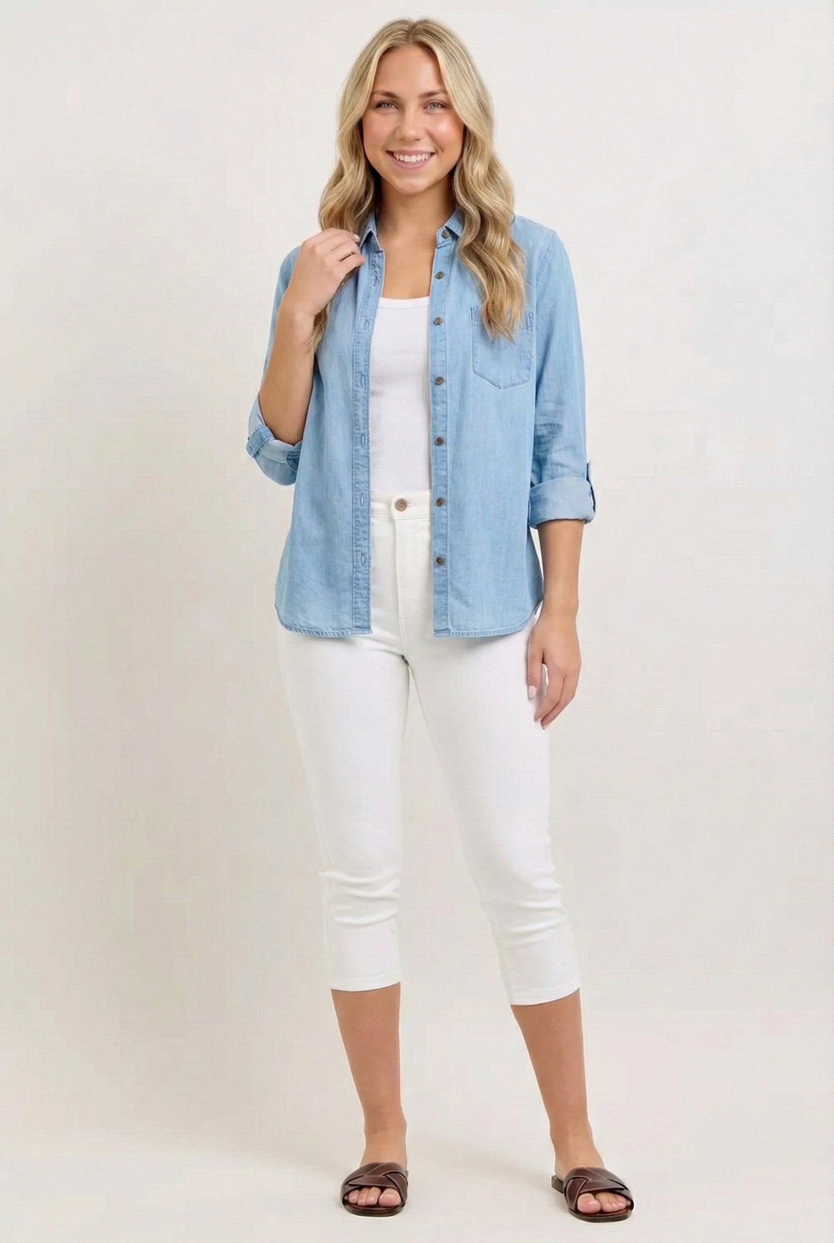 High Waist Capri Pants with Spade Pockets & Extended Waistband