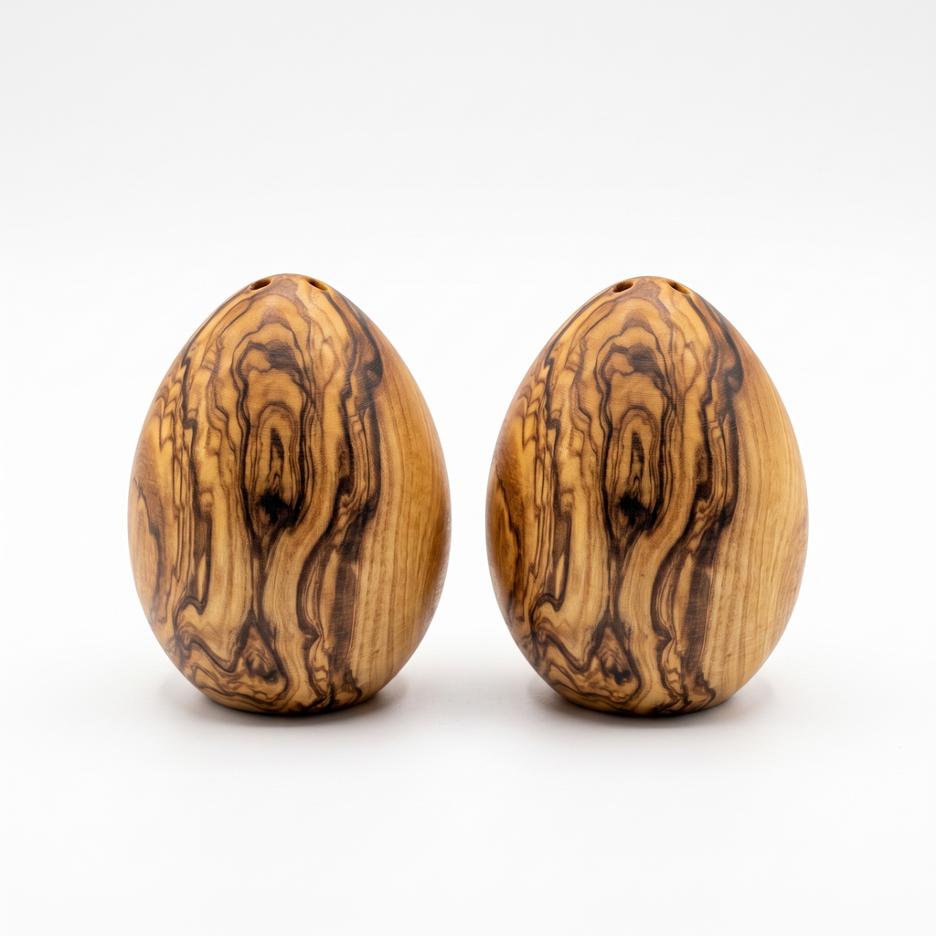 2-Pack Mediterranean Olive Wood Salt & Pepper Egg-Shaped Shakers