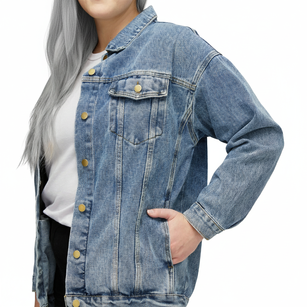 Women's Relaxed Fit Denim Jacket in Medium Blue Streetwear Style