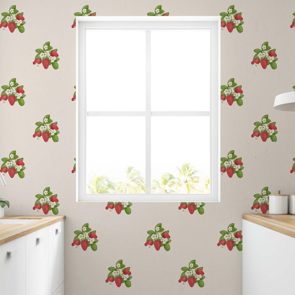 Gemma Floral Wallpaper in Cream, Red and Green Cottagecore Design
