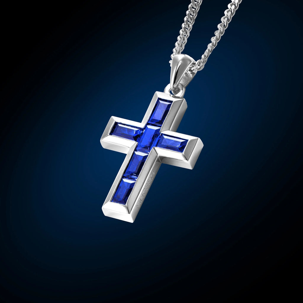 Sapphire Gemstone Cross Pendant in 925 Sterling Silver