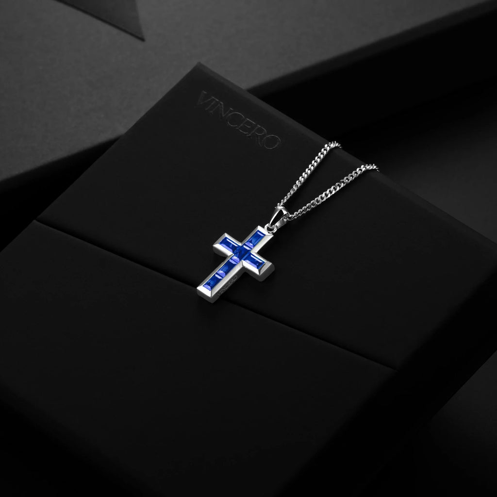 Sapphire Gemstone Cross Pendant in 925 Sterling Silver