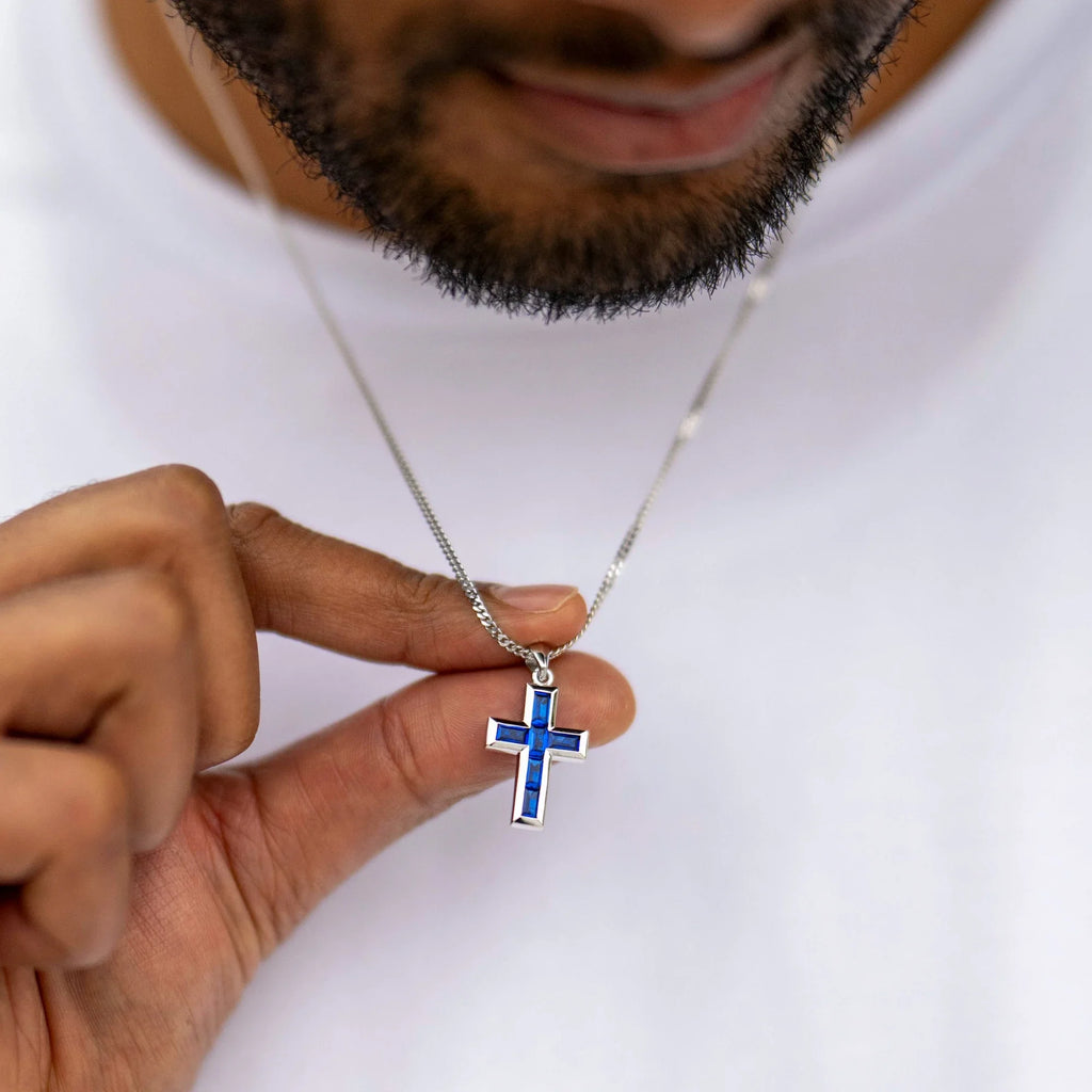 Sapphire Gemstone Cross Pendant in 925 Sterling Silver