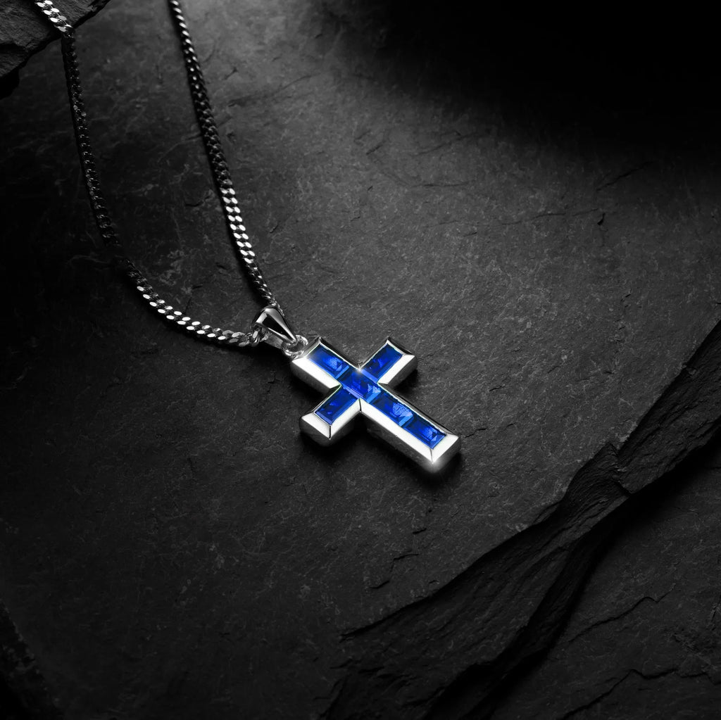 Sapphire Gemstone Cross Pendant in 925 Sterling Silver