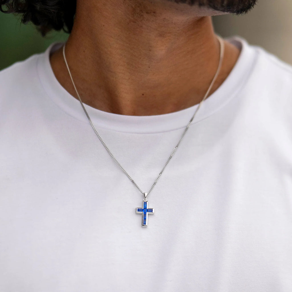 Sapphire Gemstone Cross Pendant in 925 Sterling Silver