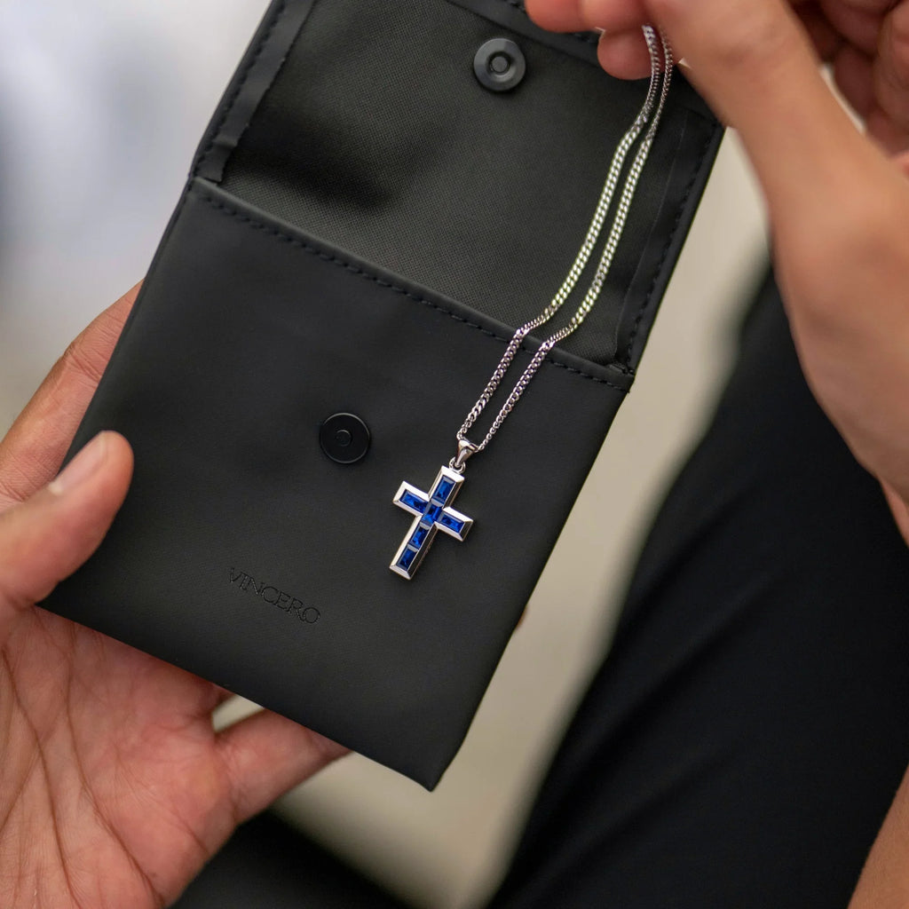 Sapphire Gemstone Cross Pendant in 925 Sterling Silver