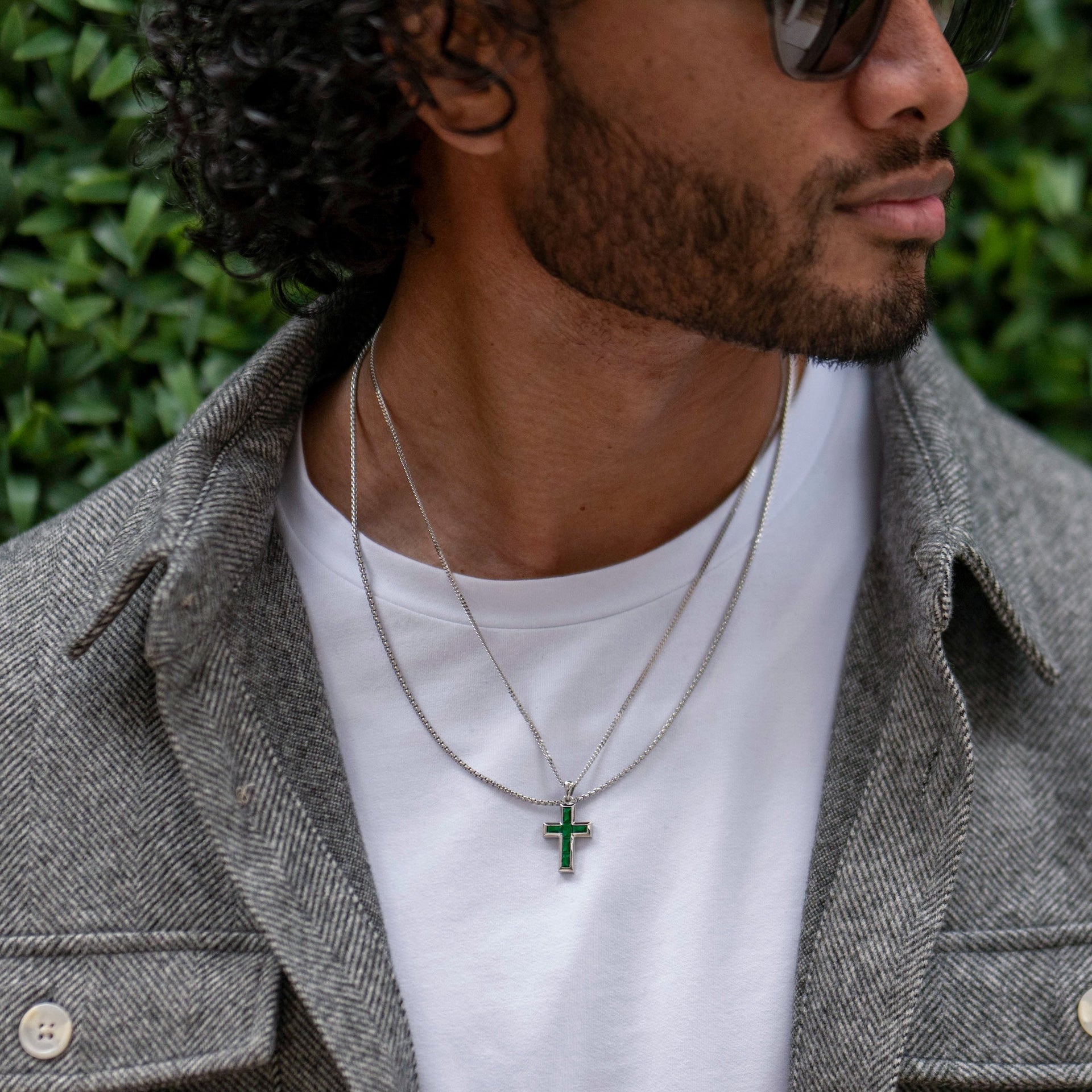 Gemstone Cross Pendant with Emerald in Sterling Silver