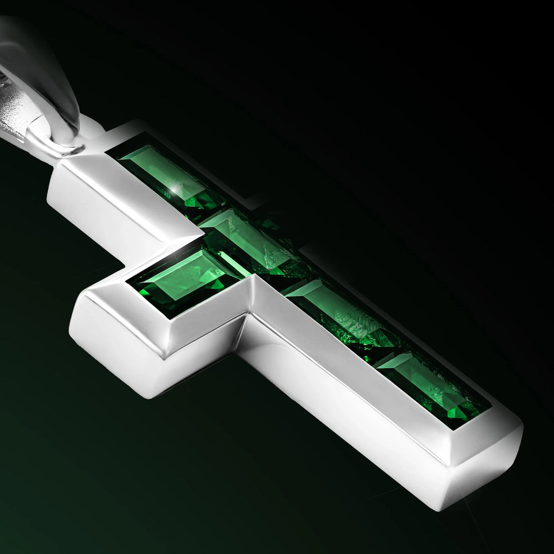 Gemstone Cross Pendant with Emerald in Sterling Silver