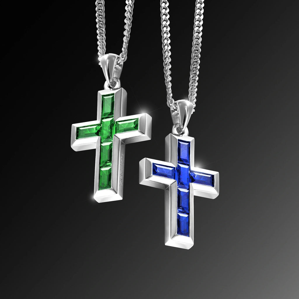 Sapphire Gemstone Cross Pendant in 925 Sterling Silver