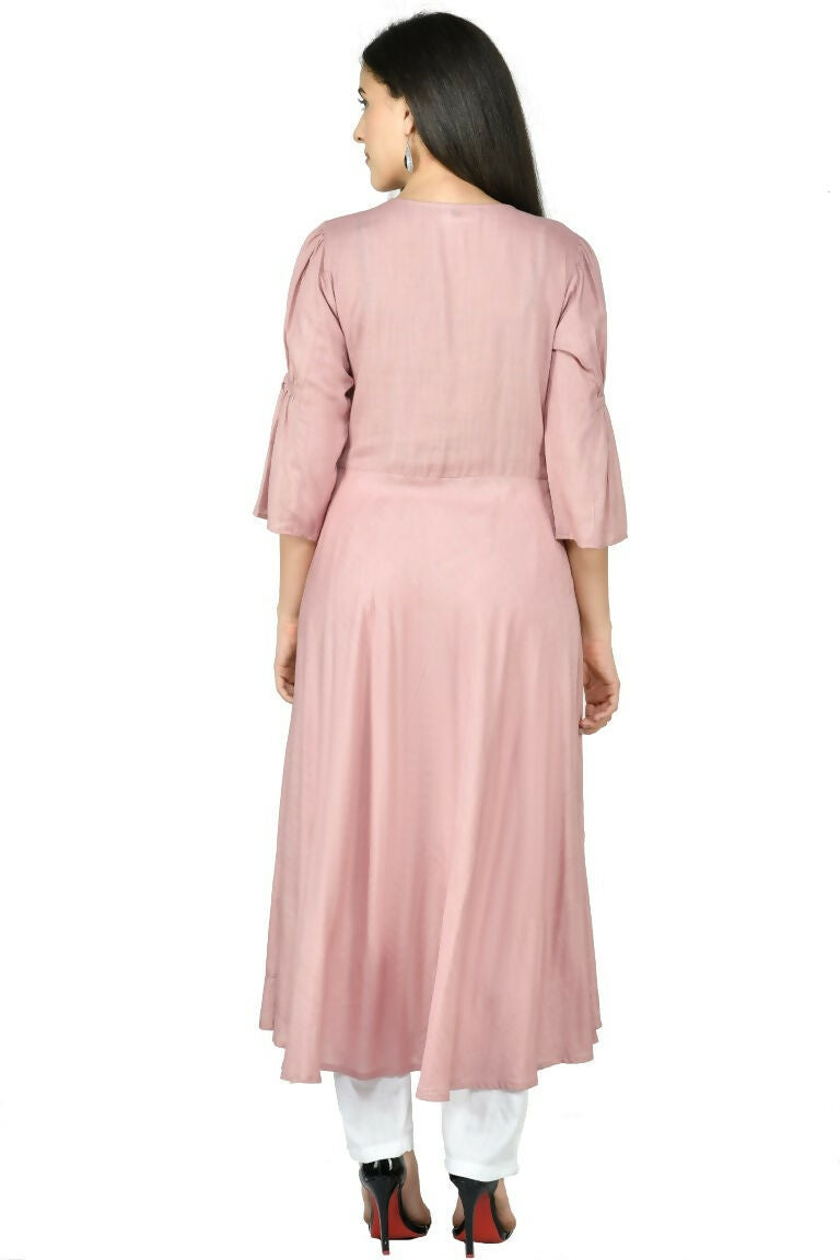 Rose Gold Cotton Rayon Kurta Set - Elegant Ethnic Two-Piece Suit