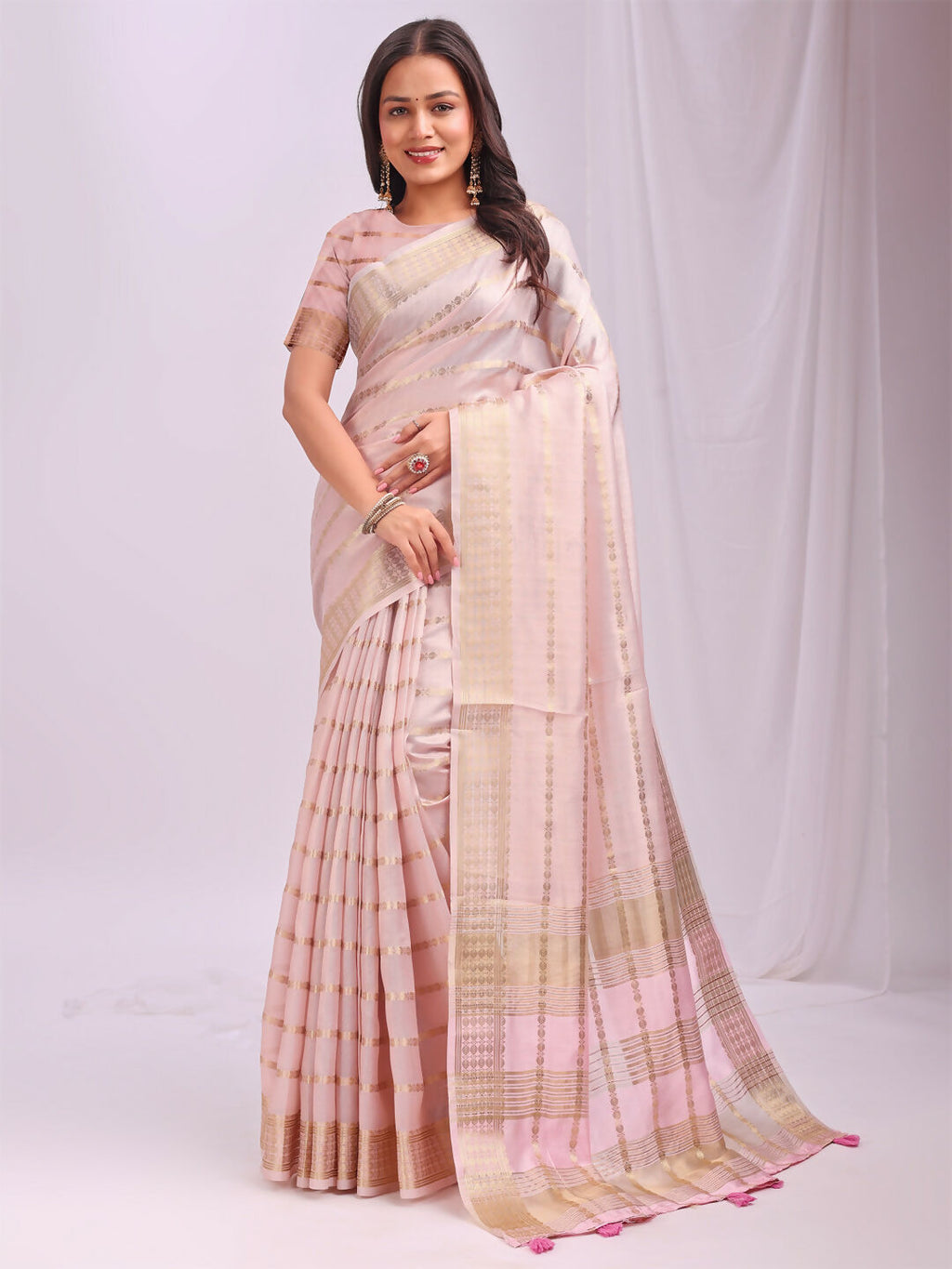 Shree Shyam Fashion Organza Peach Saree