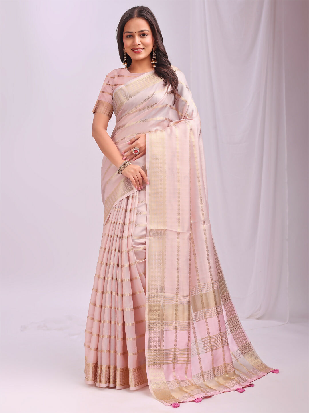 Shree Shyam Fashion Organza Peach Saree