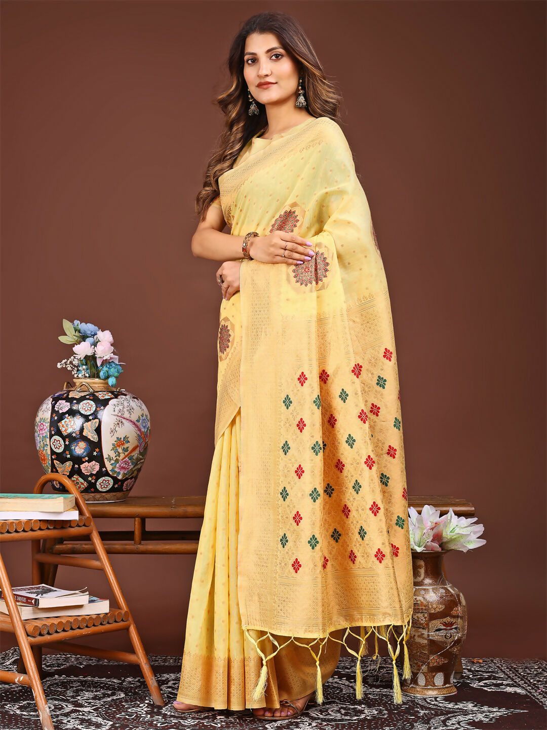 Neerja Yellow Linen Cotton Saree