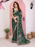 Green georgette saree featuring intricate Rajwadi Bandhani print for festive occasions