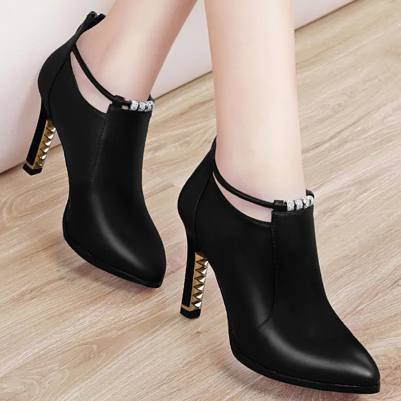 Women's Korean Style Pointed Toe Heels with Decorative Studded Heel - Image 7