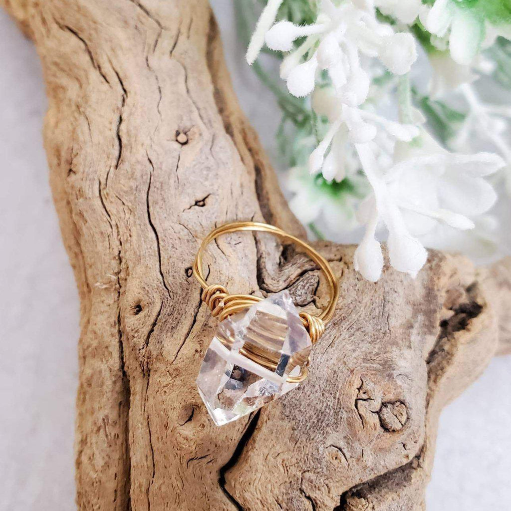 Giant Herkimer Diamond Wire Wrapped Ring